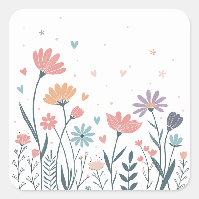 Whimsical Watercolor Floral  Square Sticker (Front)