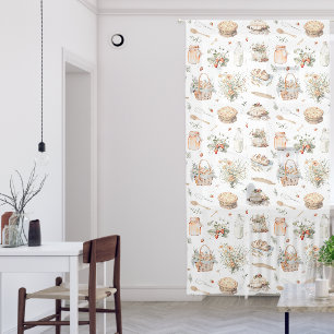 Whimsical Watercolor Floral Strawberry Country Sheer Curtains