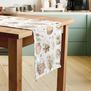 Whimsical Watercolor Floral Strawberry Country Short Table Runner