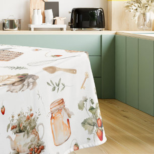 Whimsical Watercolor Floral Strawberry Country Tablecloth