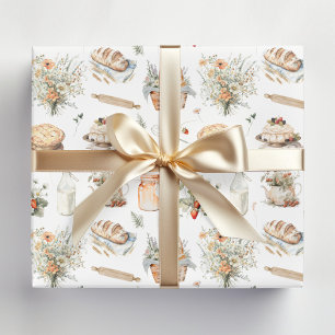 Whimsical Watercolor Floral Strawberry Country Wrapping Paper Sheets