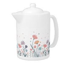 Whimsical Watercolor Floral Teapot