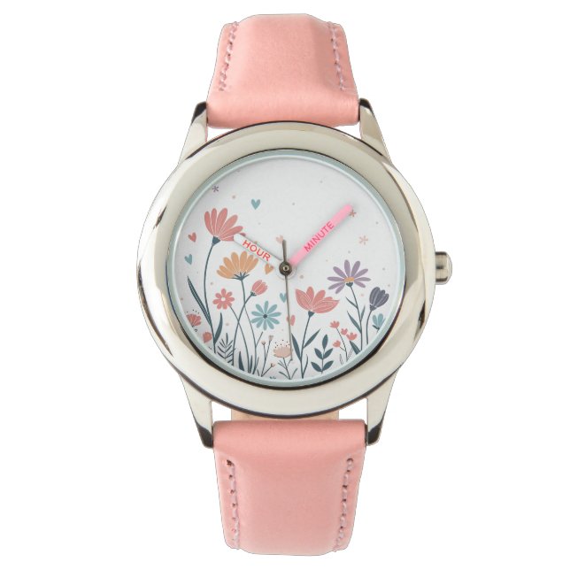 Whimsical Watercolor Floral  Watch (Front)