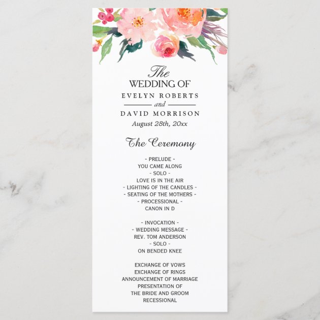 Whimsical Watercolor Floral Wedding Program