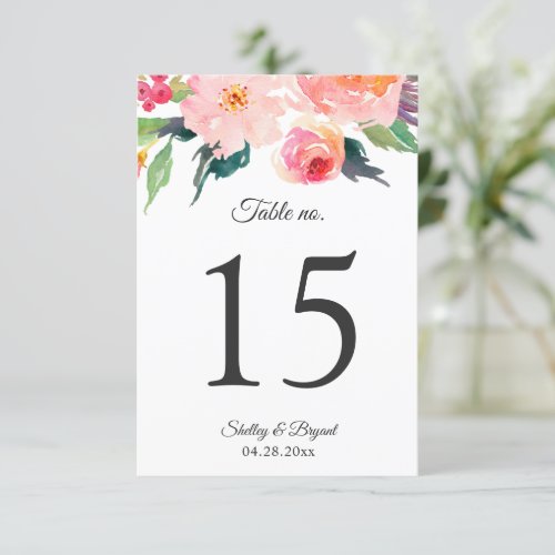 Whimsical Watercolor Floral Wedding Table Numbers - Whimsical Watercolor Floral Wedding Table Number Card. 
(1) Please customize this template one by one (e.g, from number 1 to xx) , and add each number card separately to your cart. 
(2) For further customization, please click the "customize further" link and use our design tool to modify this template. 
(3) If you need help or matching items, please contact me.