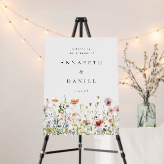 Whimsical Watercolor Floral Wedding Welcome Sign