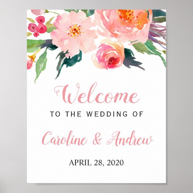 Whimsical Watercolor Floral Welcome Wedding Sign