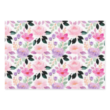 Whimsical Watercolor Floral Wrapping Paper Set