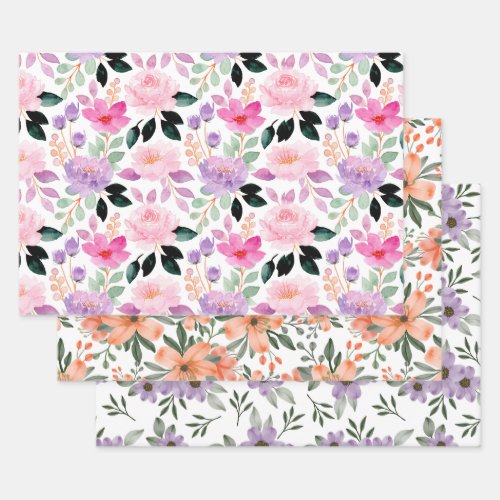 Whimsical Watercolor Floral Wrapping Paper Set