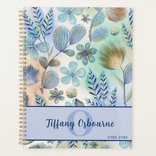 Whimsical Watercolor Florals Personalized Monogram Planner