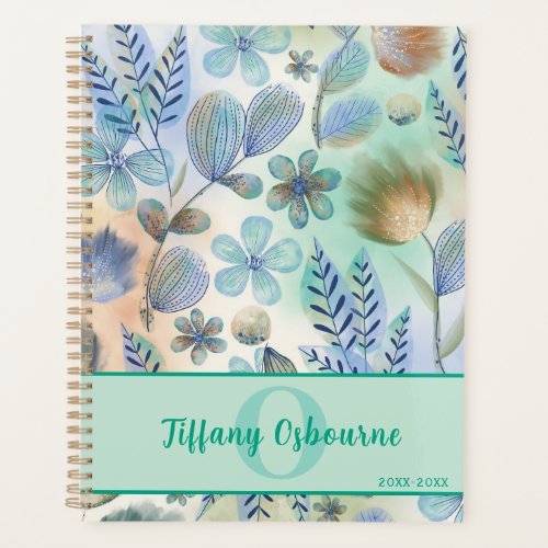 Whimsical Watercolor Florals Personalized Monogram Planner
