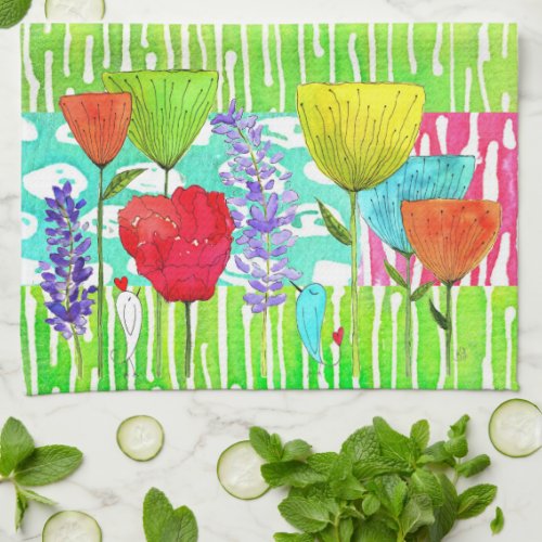 Whimsical Watercolor Flowers Kitchen Towels
