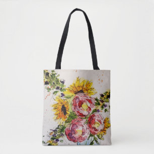 Whimsical Watercolor Flowers Tote