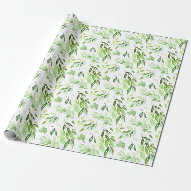 Whimsical Watercolor Foliage Pattern Wrapping Paper (Unrolled)