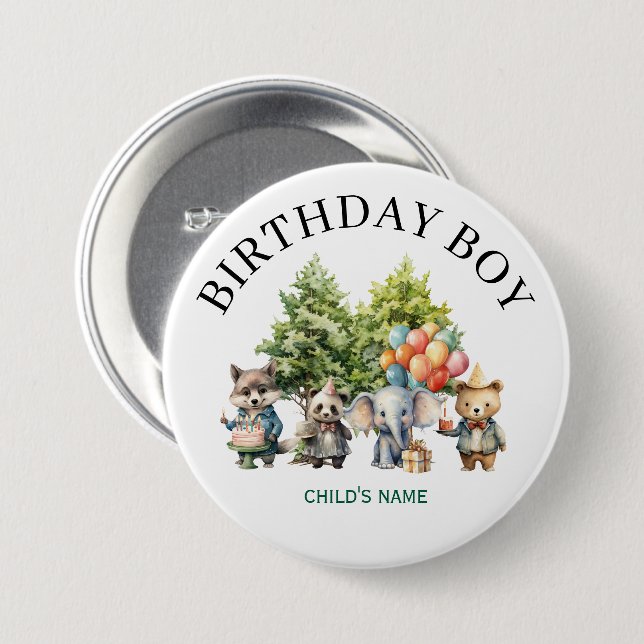 Whimsical Watercolor Forest Birthday Button (Front & Back)