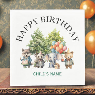 Whimsical Watercolor Forest Birthday Napkins