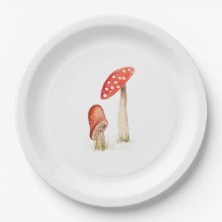 Whimsical Watercolor Forest Mushrooms Paper Plates
