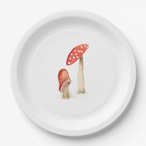 Whimsical Watercolor Forest Mushrooms Paper Plates
