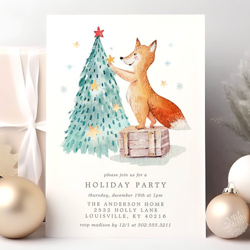 Christmas Party Invitations 12 Whimsical Watercolor Fox Christmas Forest Holiday Invitation
