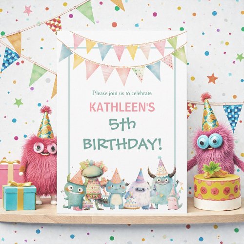 Whimsical Watercolor Funny Monsters Birthday 