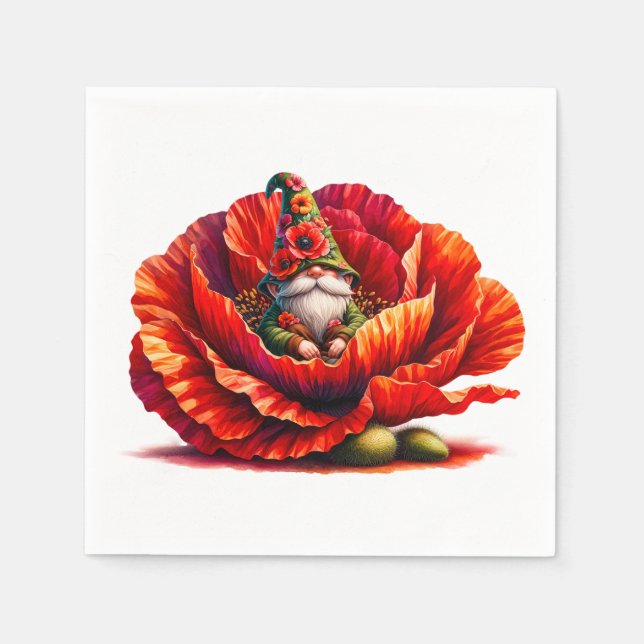 Whimsical Watercolor Garden Gnome Napkins (Front)