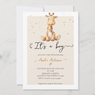 Whimsical Watercolor Giraffe Plush Baby Shower Invitation