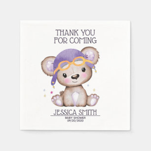 Whimsical Watercolor Girl Pilot Teddy Bear Napkins