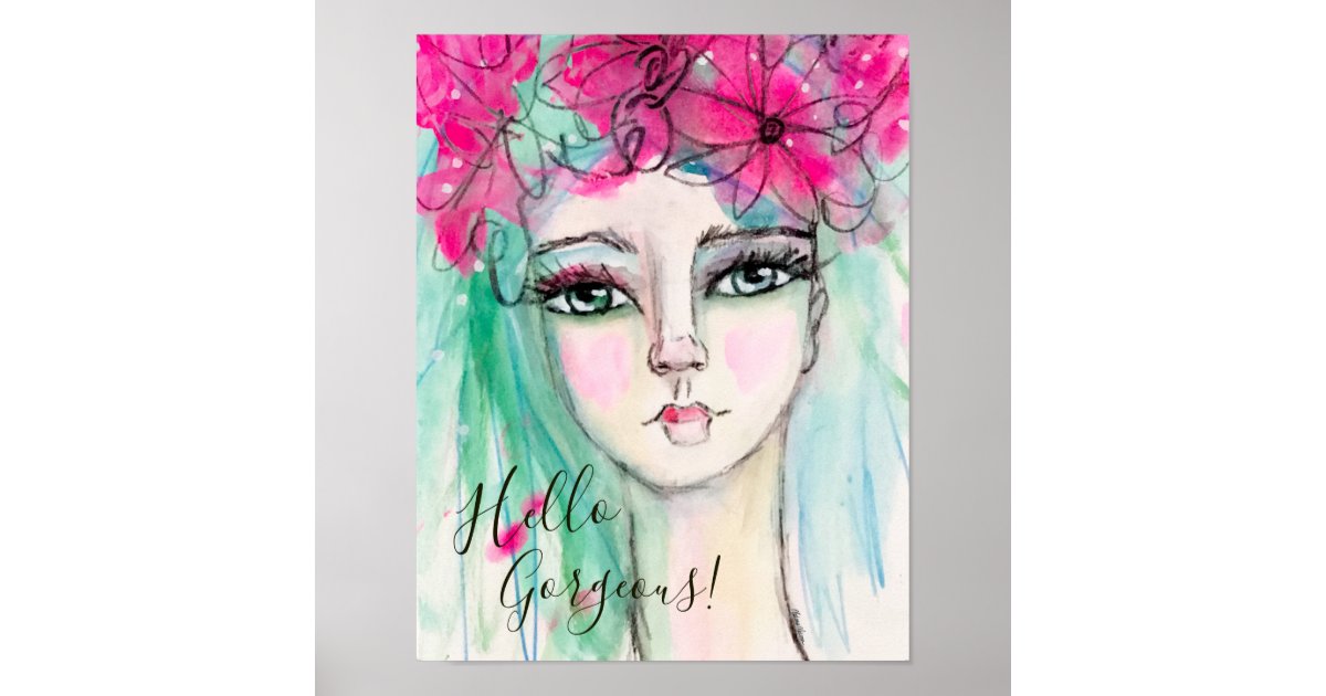 Whimsical Watercolor Girl Pink Flower Crown Cute Poster Zazzle