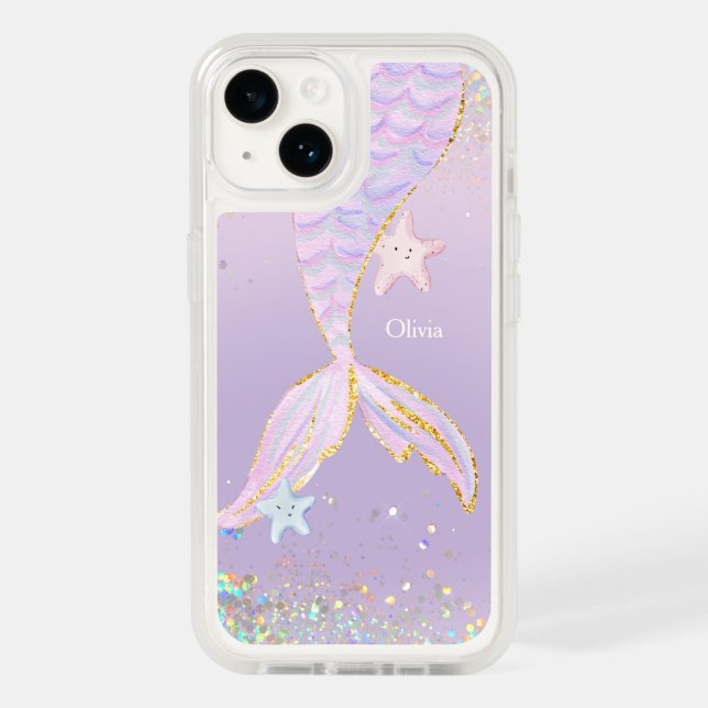 Whimsical Watercolor Glitter Mermaid Tail Otterbox iPhone Case (Back)