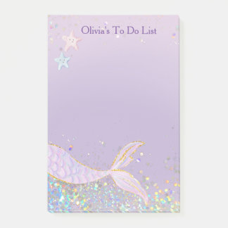 Whimsical Watercolor Glitter Mermaid Tail Post-it Notes