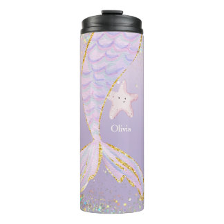 Whimsical Watercolor Glitter Mermaid Tail Thermal Tumbler