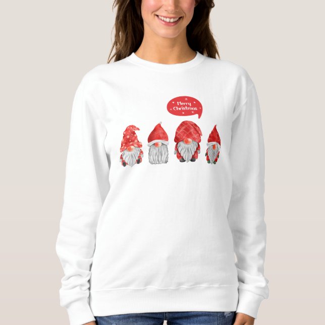Whimsical Watercolor Gnome Santas: Merry Christmas Sweatshirt (Front)