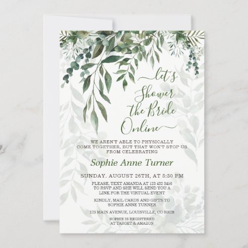 Whimsical Watercolor Greenery Online Bridal Shower Invitation