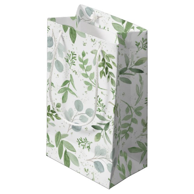 Whimsical Watercolor Greenery Small Gift Bag (Front Angled)