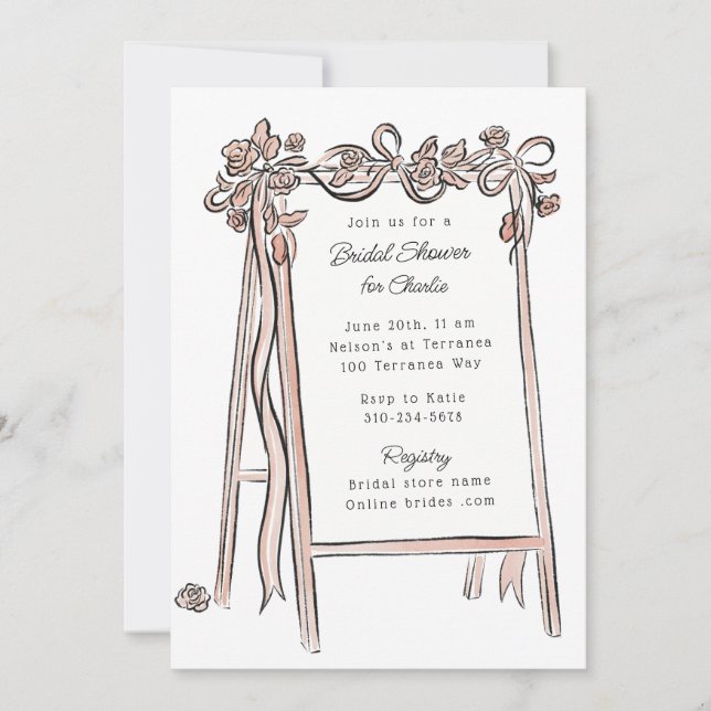 Whimsical Watercolor Hand-drawn Sign Bridal Shower Invitation (Front)