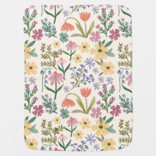 Whimsical Watercolor Hand-drawn Wildflowers Baby Blanket