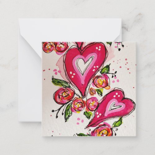 Whimsical Watercolor Heart Flat Note Card