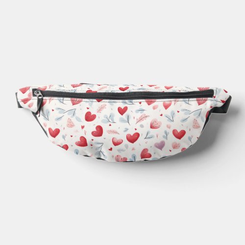 Whimsical Watercolor Hearts and Leaves Pattern Fanny Pack