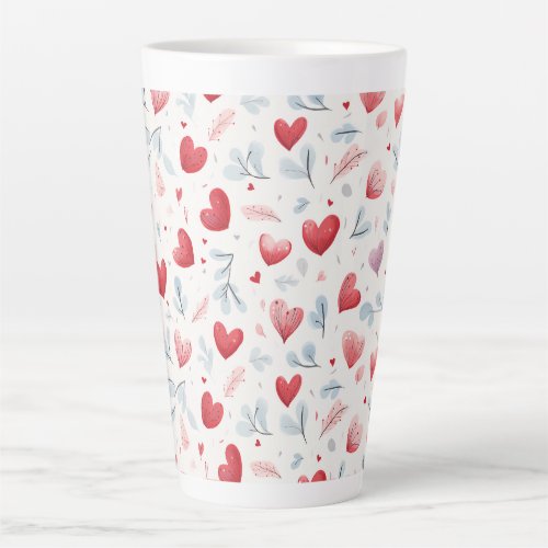 Whimsical Watercolor Hearts and Leaves Pattern Latte Mug