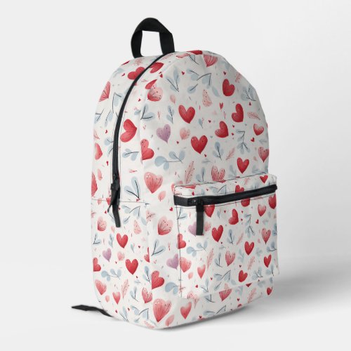 Whimsical Watercolor Hearts and Leaves Pattern Printed Backpack