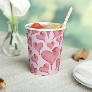 Whimsical Watercolor Hearts Valentine's Day Paper Cups