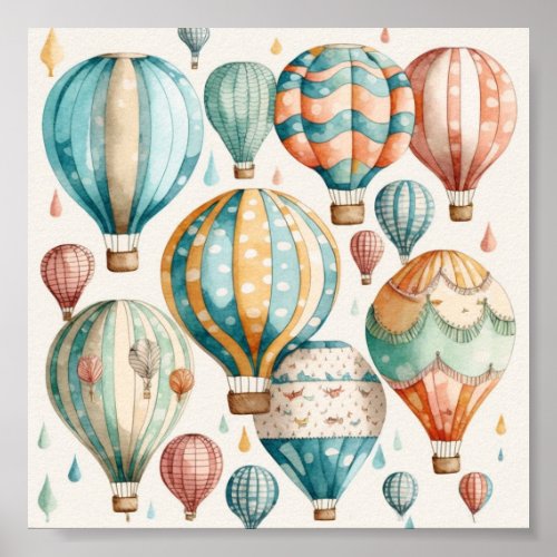 Whimsical Watercolor Hot Air Balloons Art Print