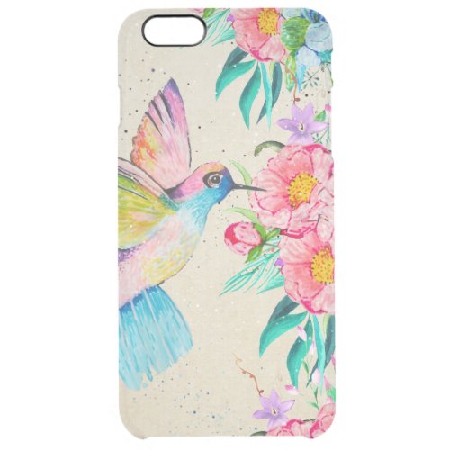 Whimsical watercolor hummingbird and flowers clear iPhone 6 plus case