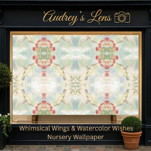 Whimsical Watercolor Hummingbird & Floral  Wallpaper