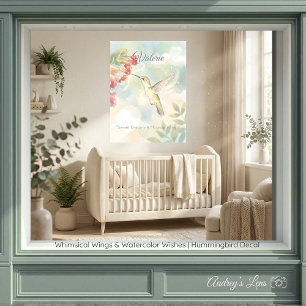 Whimsical Watercolor Hummingbird & Flowers  Wall Decal