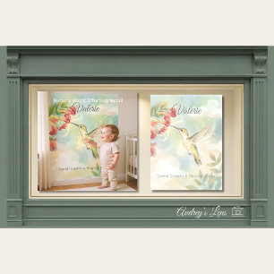 Whimsical Watercolor Hummingbird & Flowers  Wall Decal