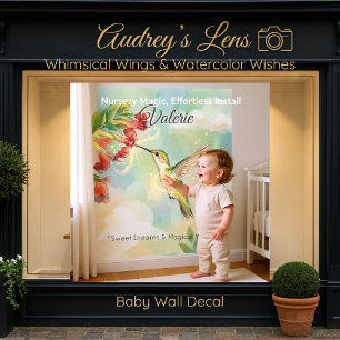 Whimsical Watercolor Hummingbird & Flowers  Wall Decal