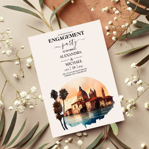 Whimsical Watercolor Italian Desitnation Engagemen Invitation