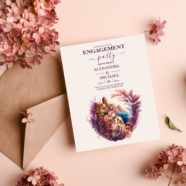 Whimsical Watercolor Italian Desitnation Engagemen Invitation (Creator Uploaded)