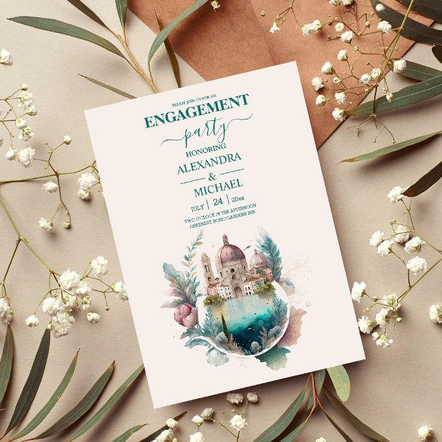 Whimsical Watercolor Italian Desitnation Engagemen Invitation (Creator Uploaded)